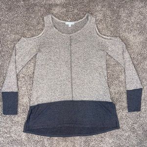 Moamoa M open shoulder brown-pink-gray sweater